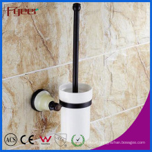 Fyeer Ceramic Base Black Bathroom Accessory Brass Toilet Brush Holder